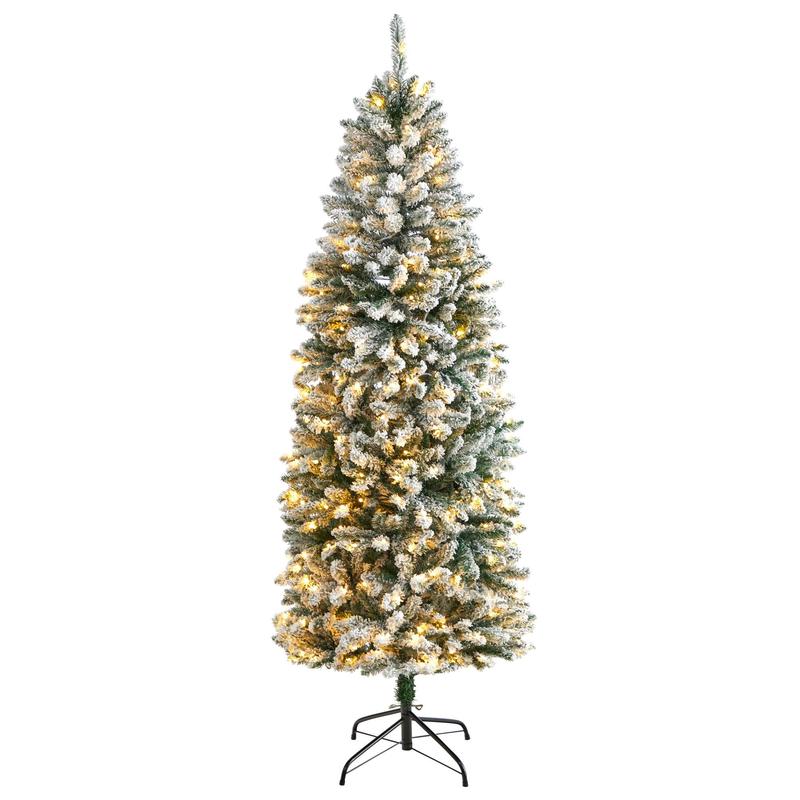 6 Slim Flocked Montreal Fir Artificial Christmas Tree with 250 White LED Lights and 743 Branches