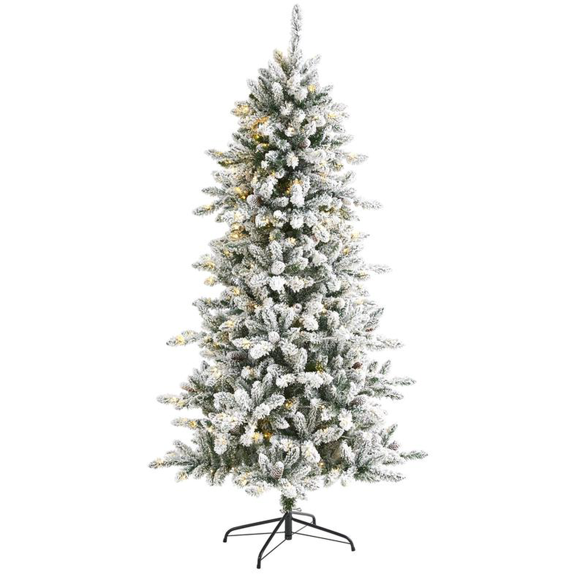 65 Flocked Livingston Fir Artificial Christmas Tree with Pine Cones and 300 Clear Warm LED Lights