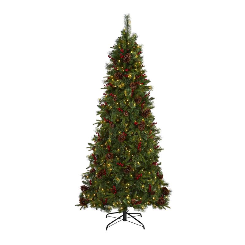 7.5 Norway Mixed Pine Artificial Christmas Tree with 450 Clear LED Lights, Pine Cones and Berries