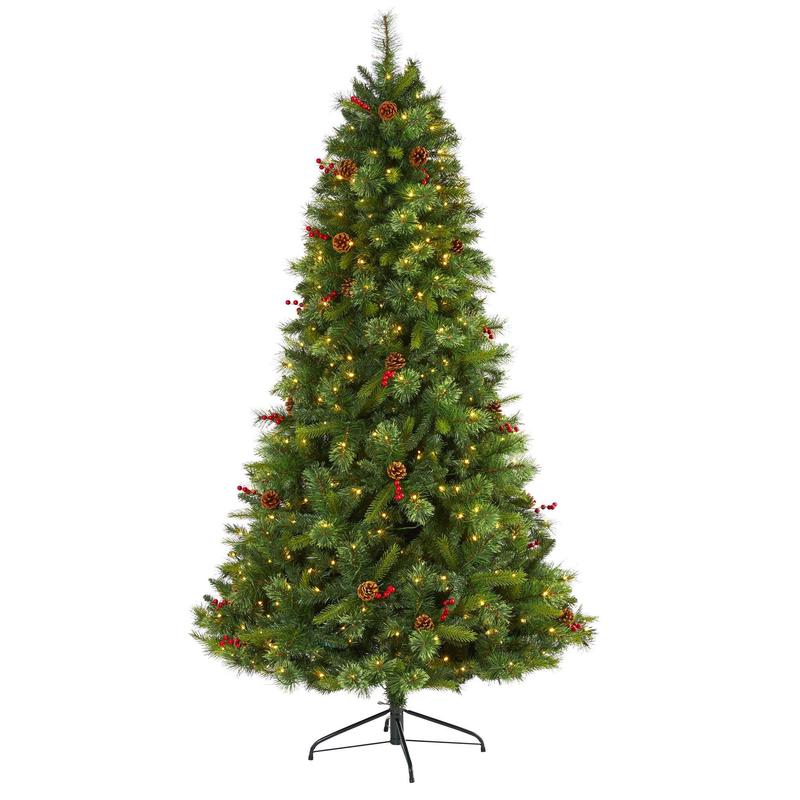7 Aberdeen Spruce Artificial Christmas Tree with 500 Clear LED Lights Pine Cones and Red Berries