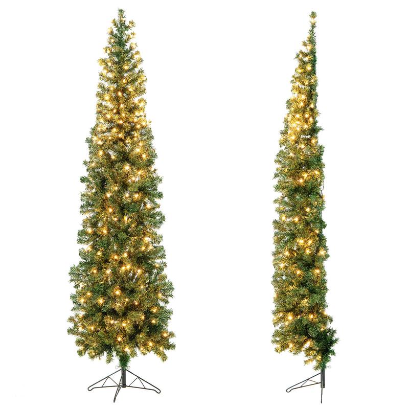 7 Feet Prelit Half-Shape Christmas Tree, 150 Lights, Green - Green