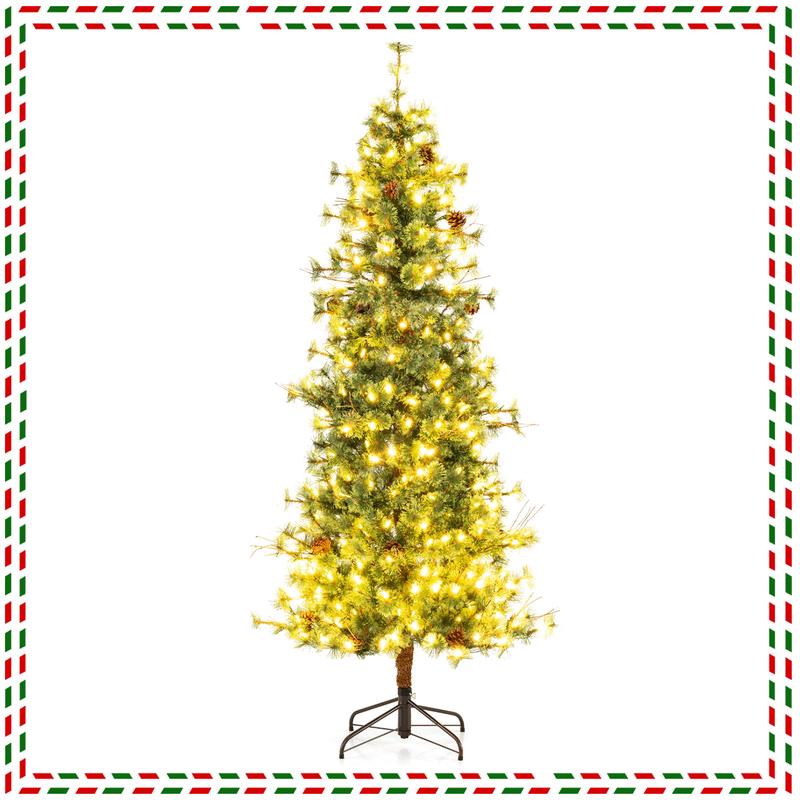 7ft Pre-lit Artificial Christmas Tree With Warm White LED Lights, Green - Green