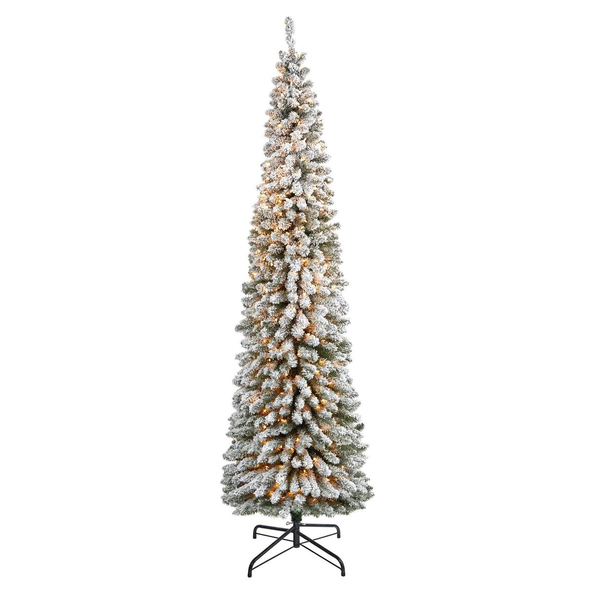 8 Flocked Pencil Artificial Christmas Tree with 500 Clear Lights and 646 Bendable Branches