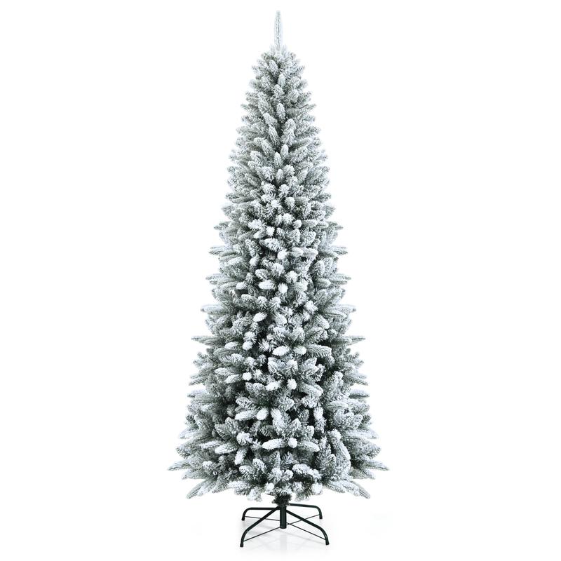 Artificial Christmas Pencil Tree, 7.5', Snow Flocked, Mixed Tips, White - White