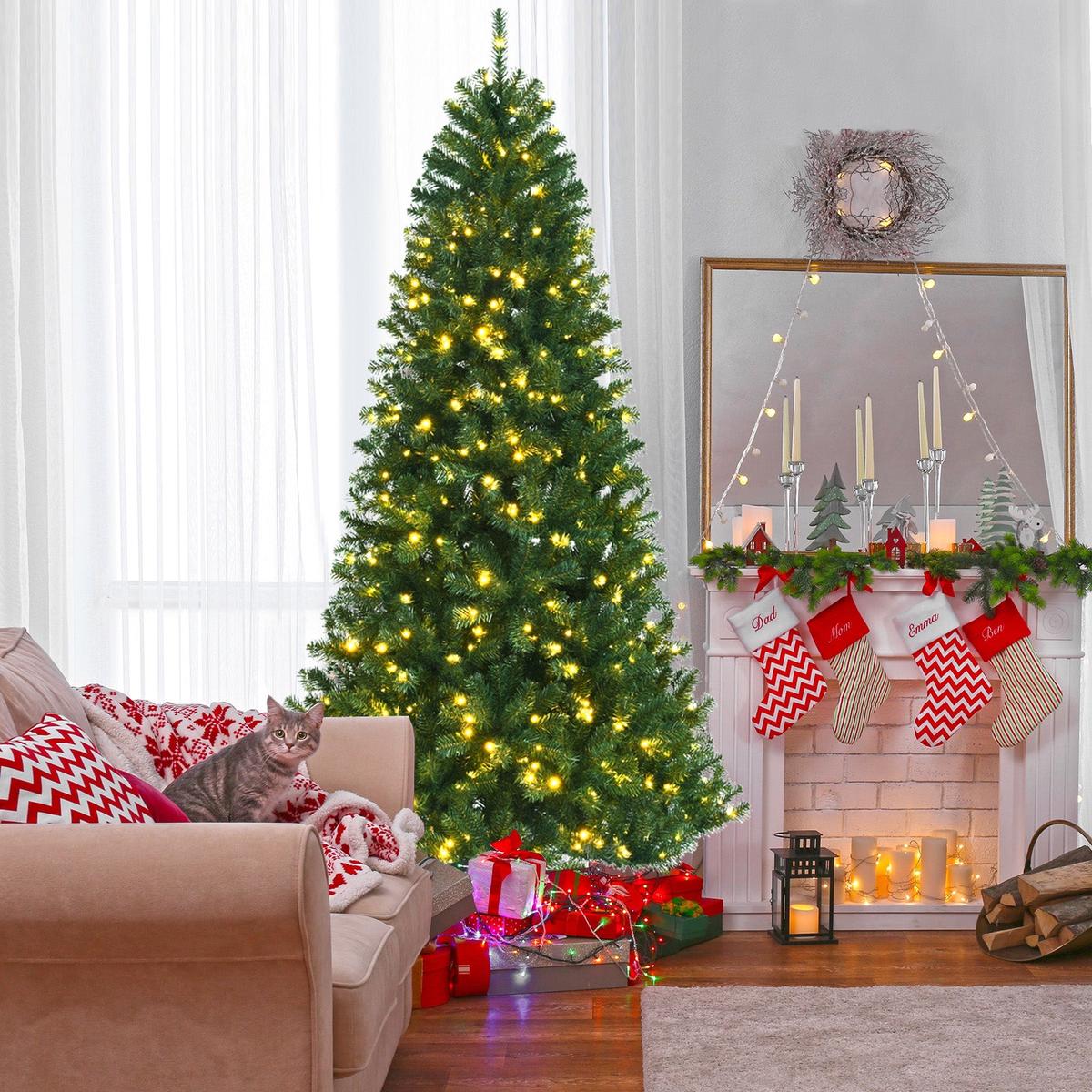 LED  - 8' Artificial Hinged Christmas Tree with Remote-controlled Color-changing LED Lights-8'