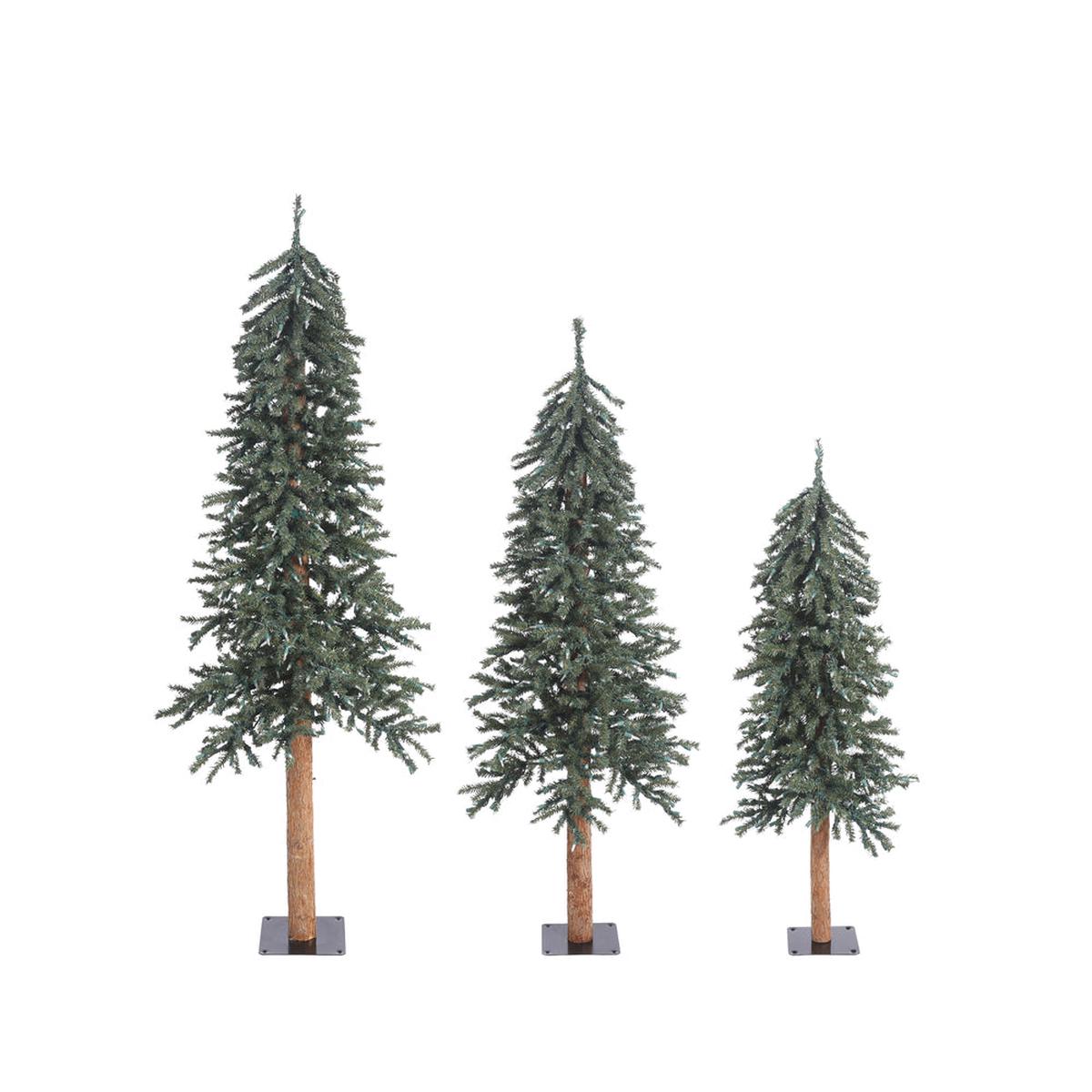 Vickerman 4ft. 5ft. 6ft. Natural Bark Alpine Artificial Christmas Tree Set Unlit