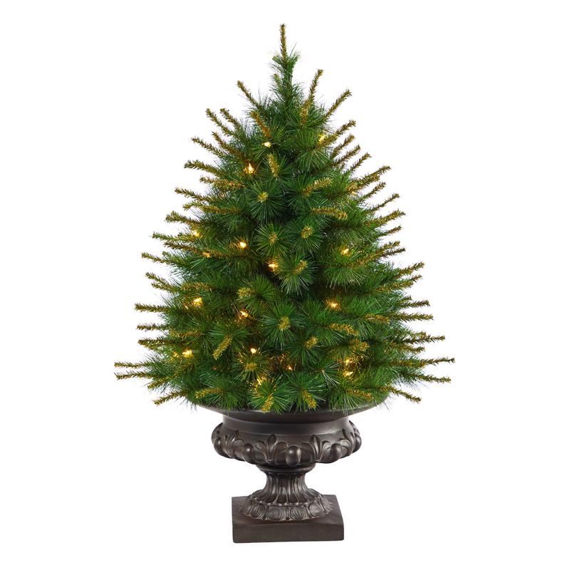 3.5 New England Pine Artificial Christmas Tree with 50 Clear Lights and 117 Bendable Branches in Iron Colored Urn