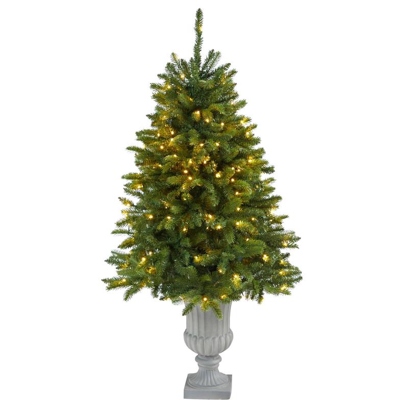 4.5 Sierra Spruce Natural Look Artificial Christmas Tree with 150 Clear LED Lights in Decorative Urn