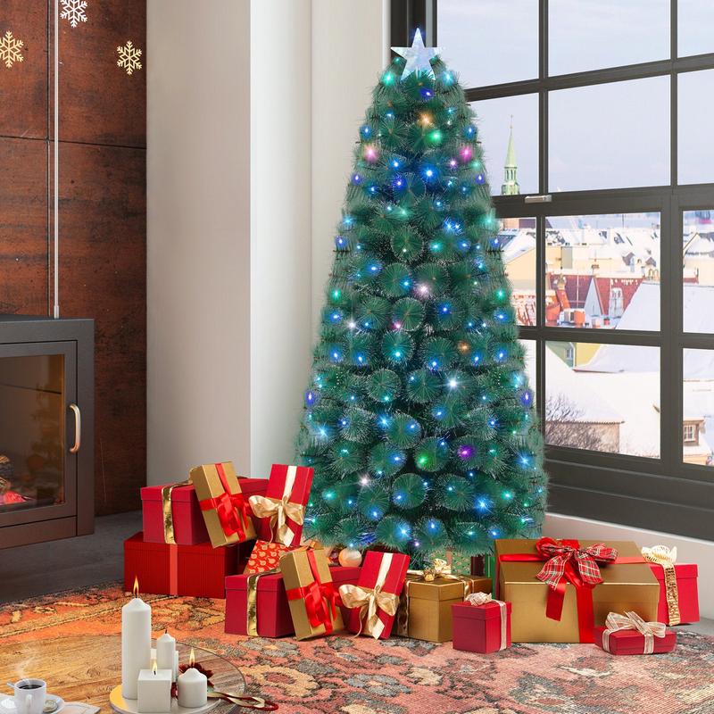 5/6/7 FT Pre-Lit Fiber Optic Christmas Tree with 148/185/226 Multi-Color LED Lights and Top Star Light-6 ft