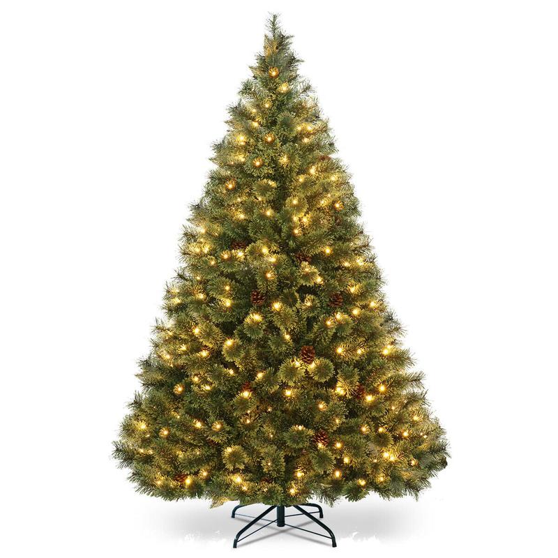 6 Feet Pre-Lit PVC Artificial Carolina Pine Tree, LED Lights, Green - Green