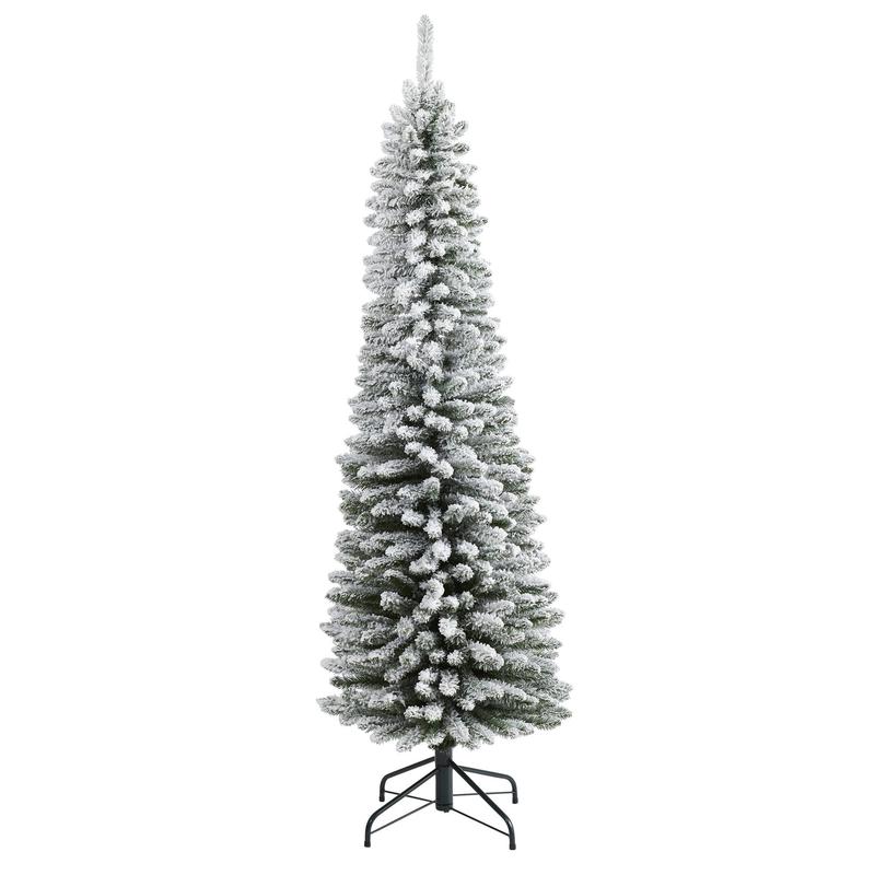 6 Flocked Pencil Artificial Christmas Tree with 438 Bendable Branches