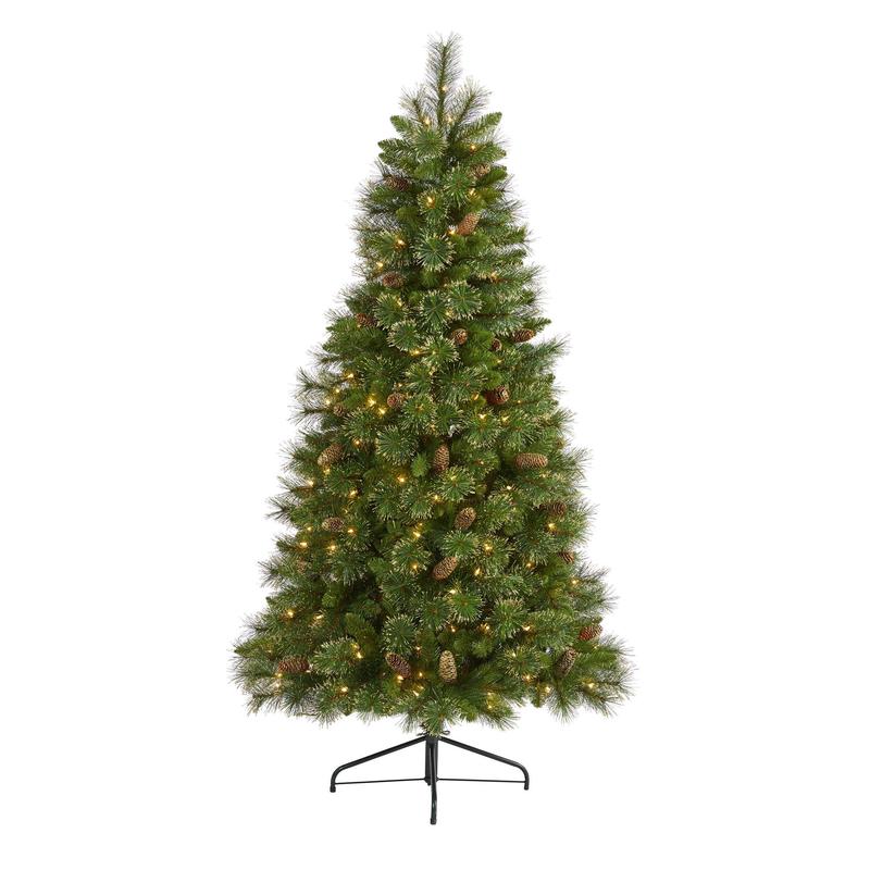 6 Golden Tip Washington Pine Artificial Christmas Tree with 250 Clear Lights, Pine Cones and 750 Bendable Branches