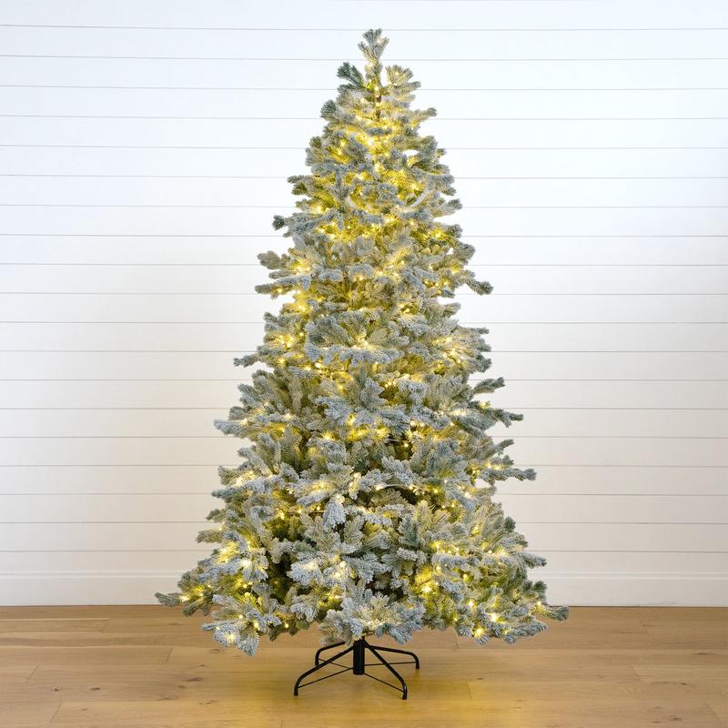 7.5 Pre-Lit Artificial California Flocked Spruce Christmas Tree with 1000 Color Changing LED Lights