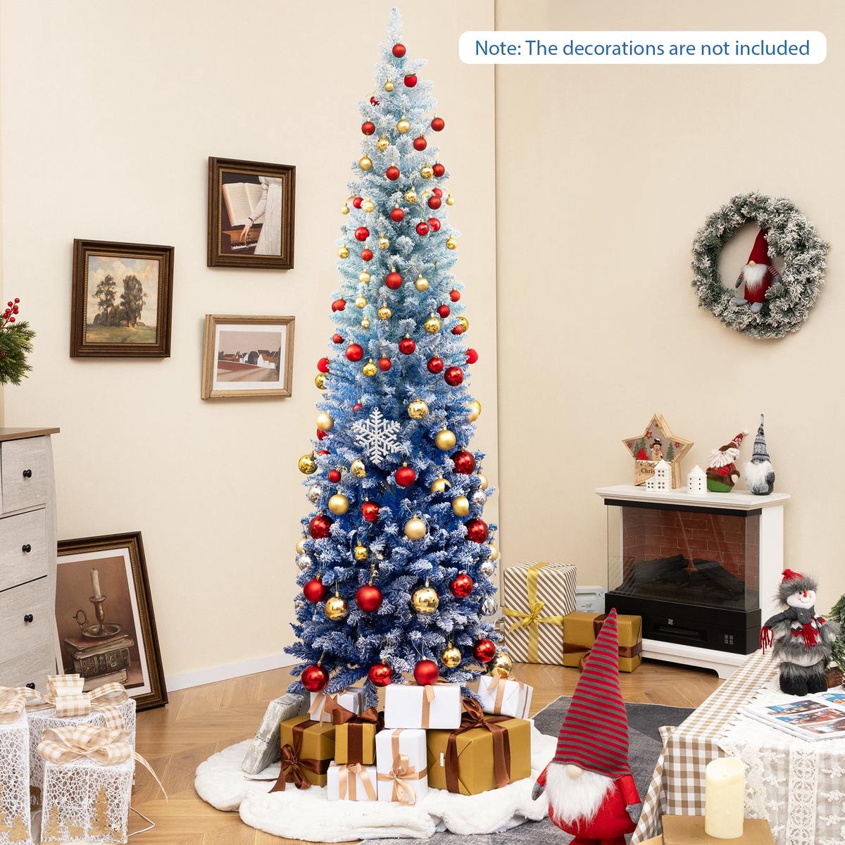 7- 7 Feet Blue Gradient Snow Flocked Artificial Christmas Tree-Blue