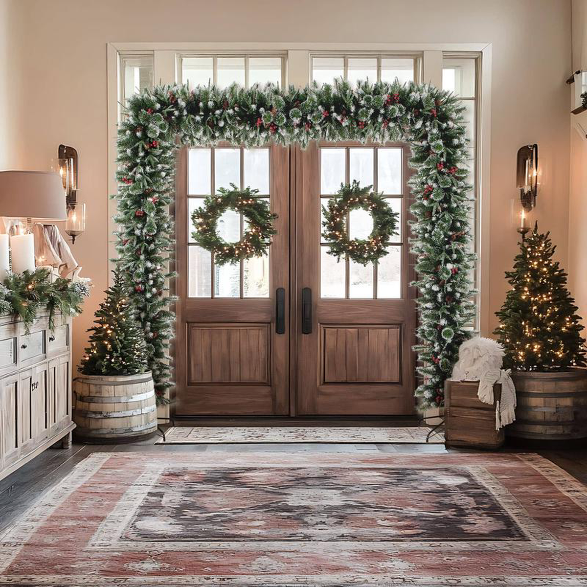 8 Artificial Holiday Green Christmas Pine Archway with Pinecones and Berries