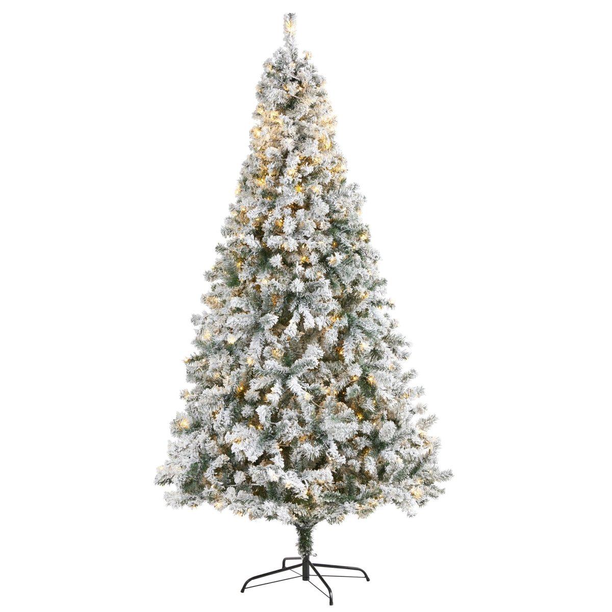 8-ft Flocked Rock Springs Spruce Artificial Christmas Tree with 500 Clear LED Lights & 1186 Bendable Branches