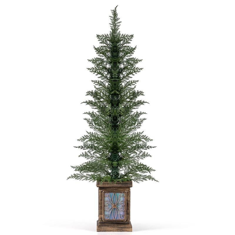Set of 1/2 4 FT Artificial Christmas Tree Potted Xmas Tree with 100 Branch Tips and Retro Base-Set of 1 - Options