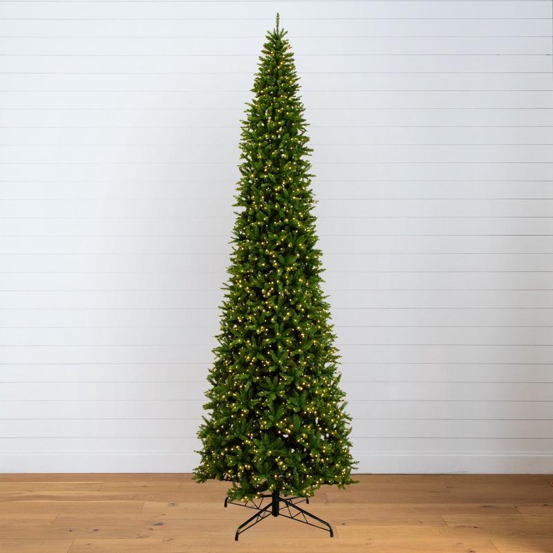 15 Artificial Slim Green Mountain Pine Christmas Tree with 1900 Warm White LED Lights