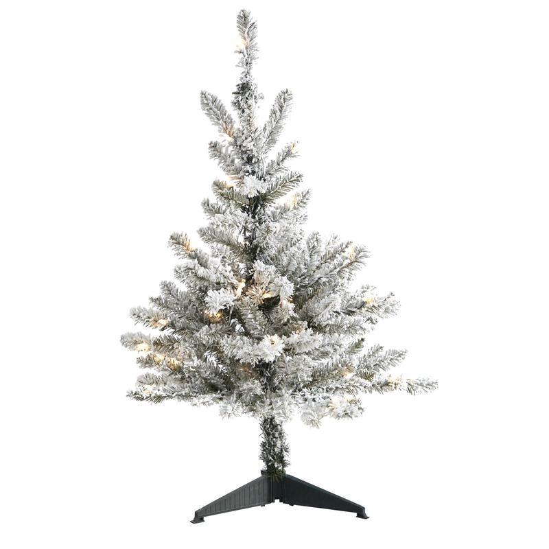 3 Flocked West Virginia Spruce Artificial Christmas Tree with 50 Clear Lights and 142 Branches