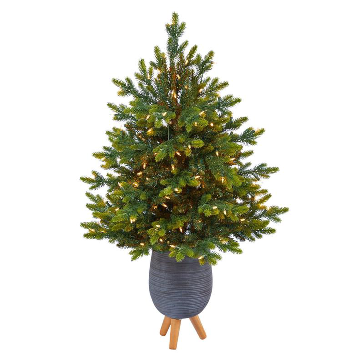 35 North Carolina Fir Artificial Christmas Tree with 150 Clear Lights and 563 Bendable Branches in Gray Planter with Stand