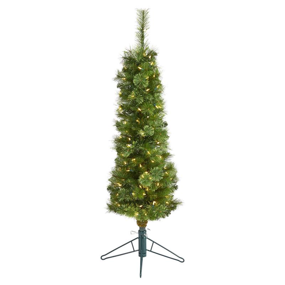 4 Green Pencil Artificial Christmas Tree with 100 Clear (Multifunction) LED Lights and 140 Bendable Branches