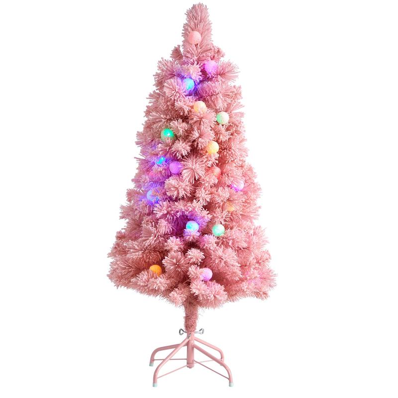 4 Holiday Frosted Pink Cashmere Christmas Tree with 30 Jumbo Multicolored Globe LED Lights