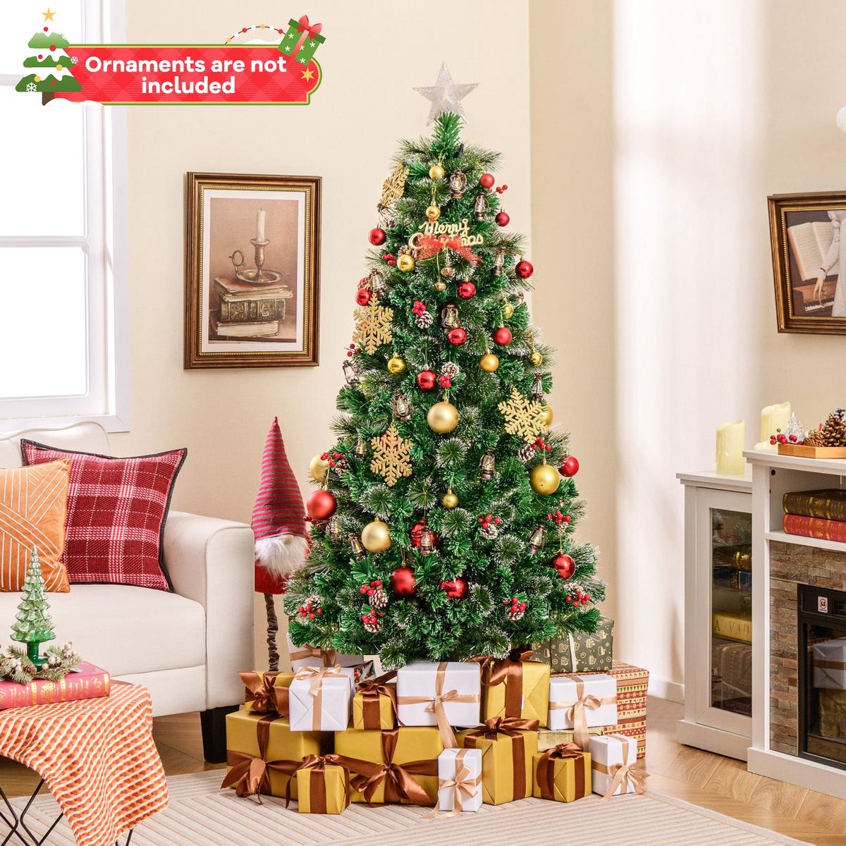 5/6/7  - 6  5/6/7 Feet Artificial Christmas Tree with Red Berries and Kerosene Lamps-6 ft