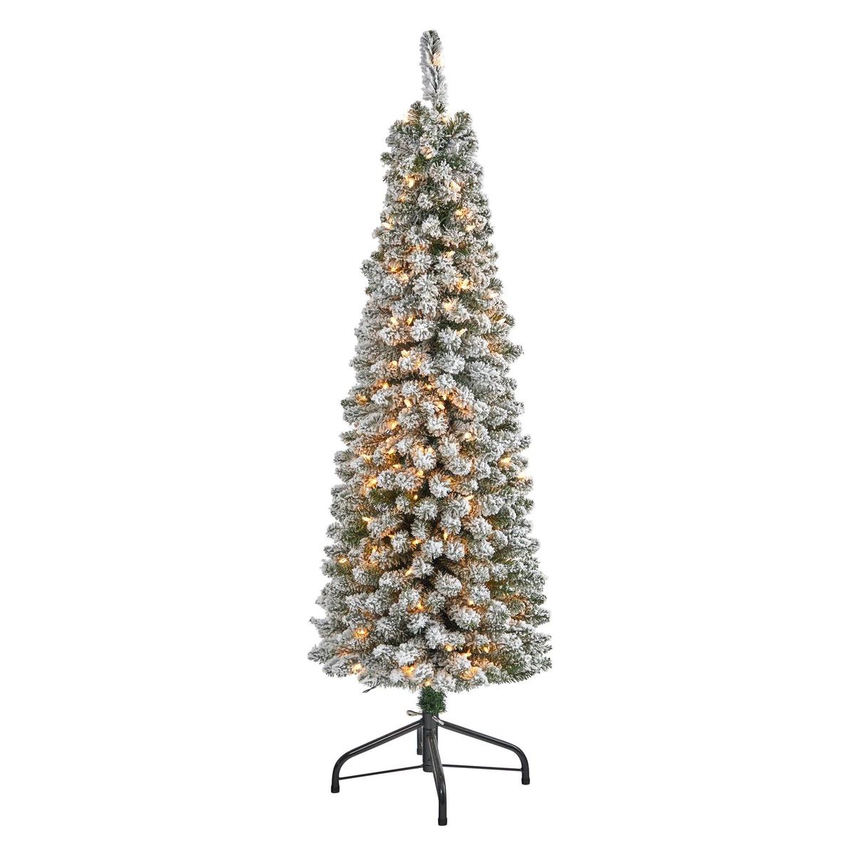 5 Flocked Pencil Artificial Christmas Tree with 200 Clear Lights and 318 Bendable Branches