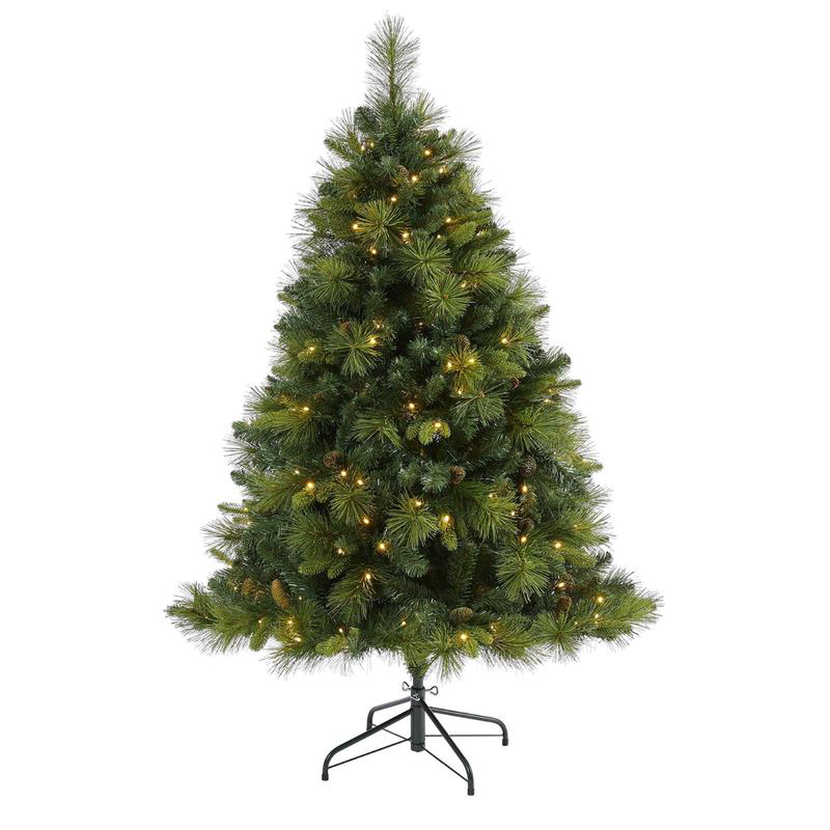 5 North Carolina Mixed Pine Artificial Christmas Tree with 200 Warm White LED Lights 711 Bendable Branches and Pinecones
