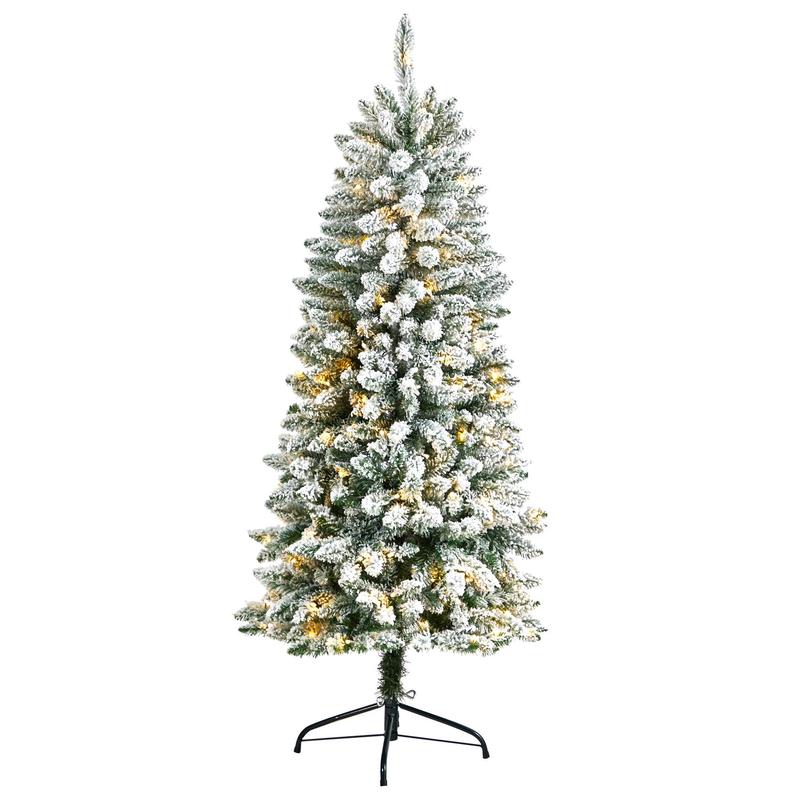 5 Slim Flocked Montreal Fir Christmas Tree with 150 Warm White LED Lights and 491 Bendable Branches