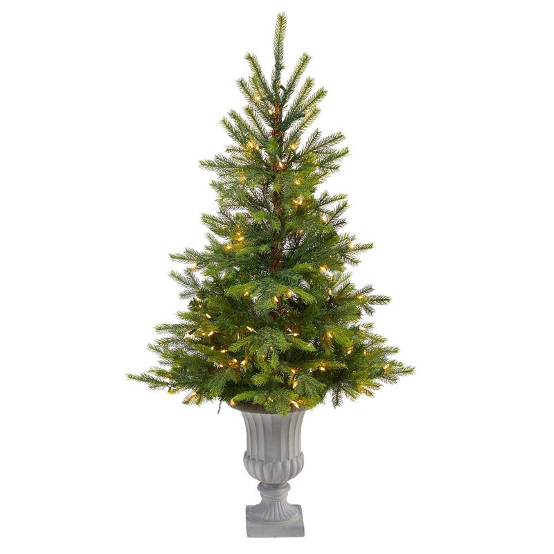 56 North Carolina Spruce Artificial Christmas Tree with 100 Clear Lights and 207 Bendable Branches in Decorative Urn