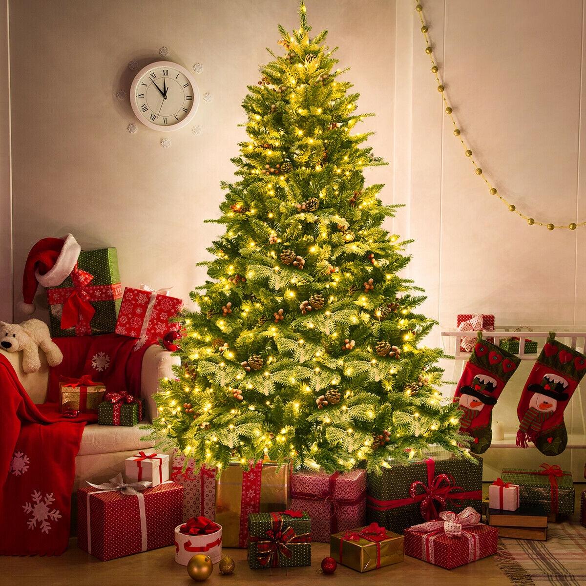 6.5  6.5 Feet Pre-lit Snow Flocked Hinged Artificial Christmas Tree