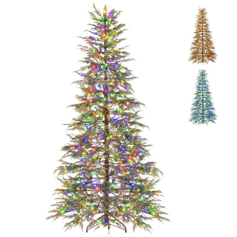 7.5 Feet Artificial Christmas Tree, With LED Lights, Green - Green