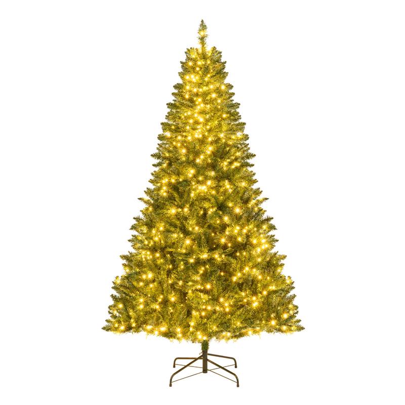 7 Feet Artificial Christmas Tree, Hinged, 7 Lighting Modes, Green - Green