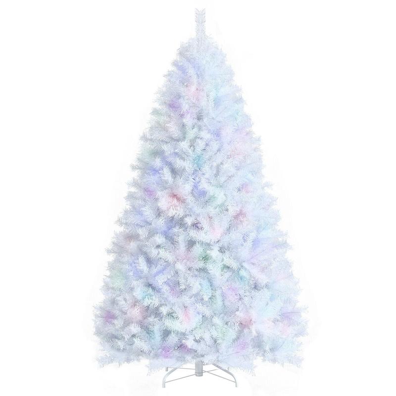 7 Feet Iridescent Tinsel Artificial Christmas Tree, Metal Stand, White