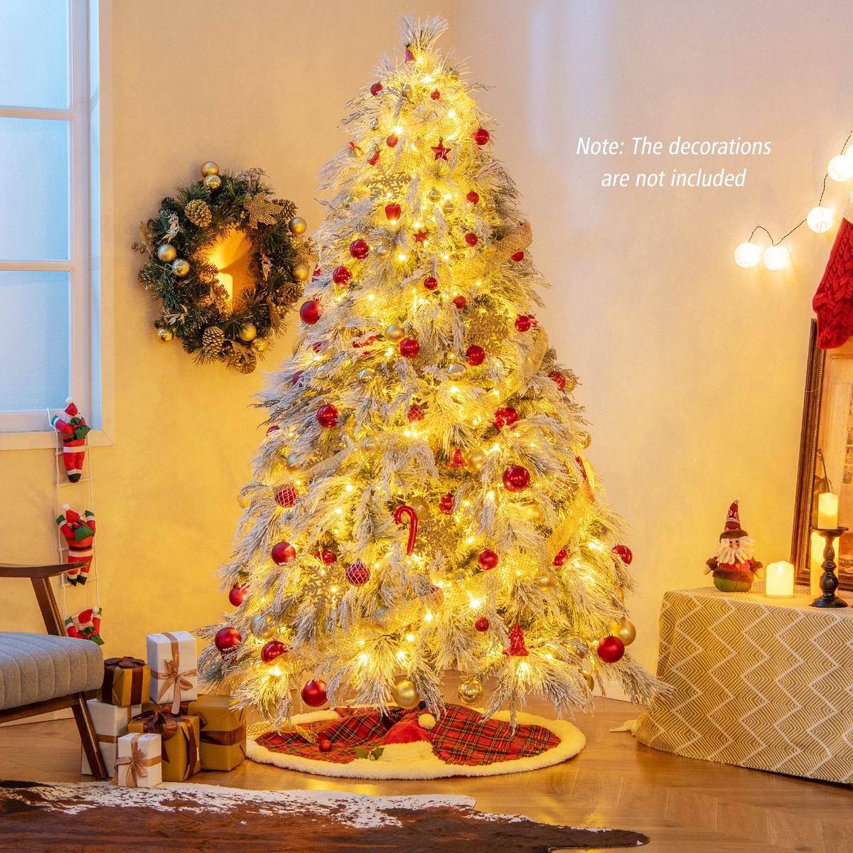 7  LED  - 7  7 Feet Pre-Lit Snow Flocked Christmas Tree with Warm White LED Lights-7 ft