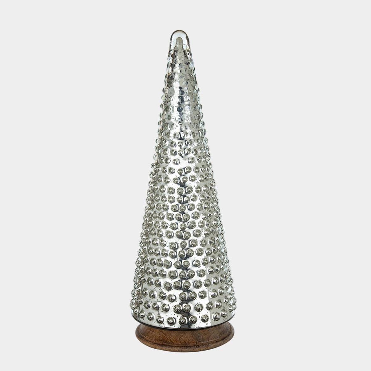 Glass Tree with Wooden Base  22" Festive Holiday Decor
