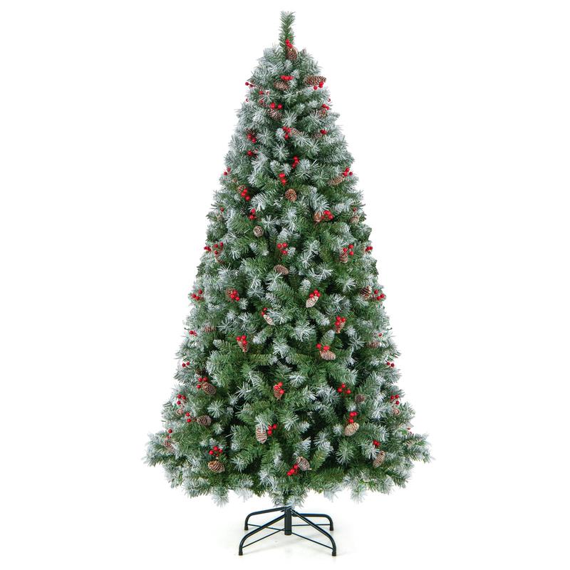 Hinged Christmas Tree, PVC Branch Tips, Warm White LED Lights, 7.5 ft, Green - Green