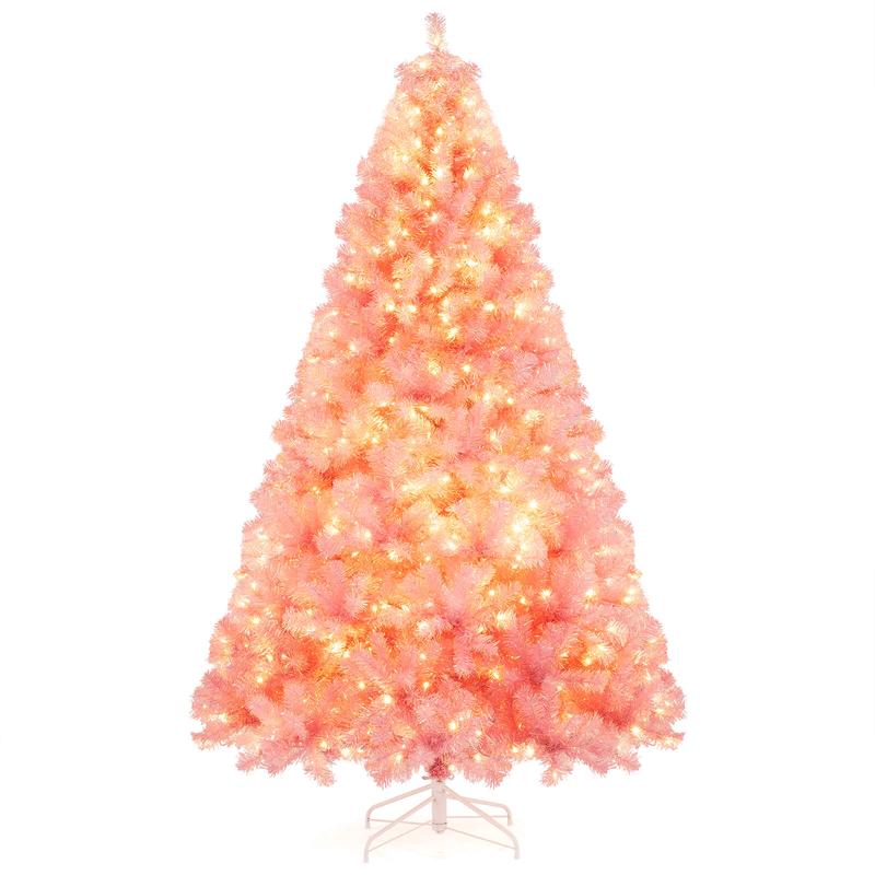 Pre-Lit Tinsel Artificial Christmas Tree, 7.5ft, Pink
