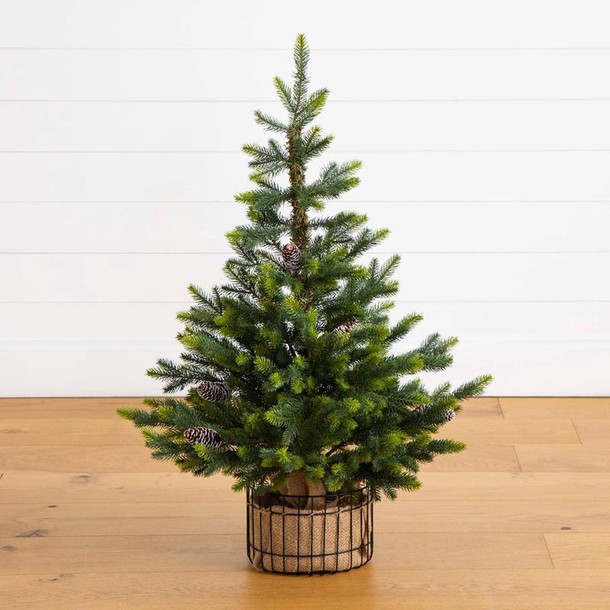 3 Artificial Balsam Fir Christmas Tree with Pine Cones in Jute Wire Planter