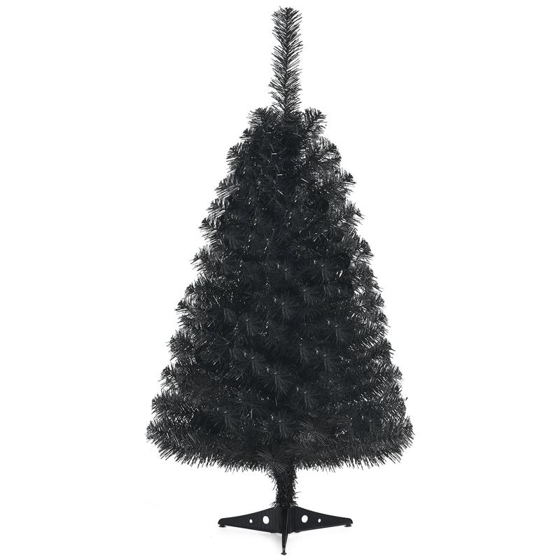 3 Feet Artificial Christmas Halloween Tree, Plastic Stand, Black - Black