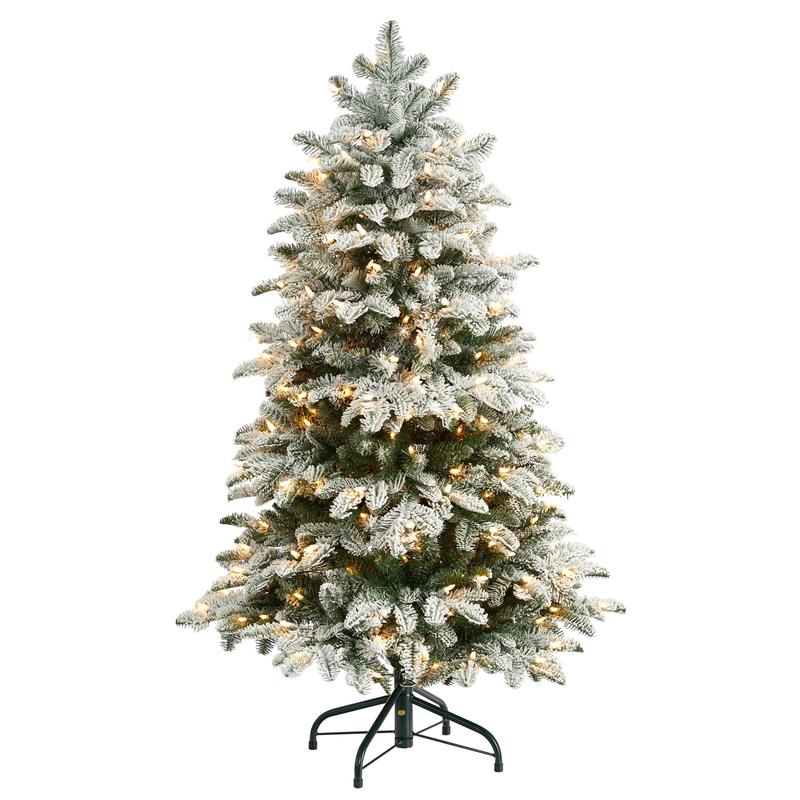 4 Flocked North Carolina Fir Christmas Tree with 250 Warm White Lights and 779 Bendable Branches