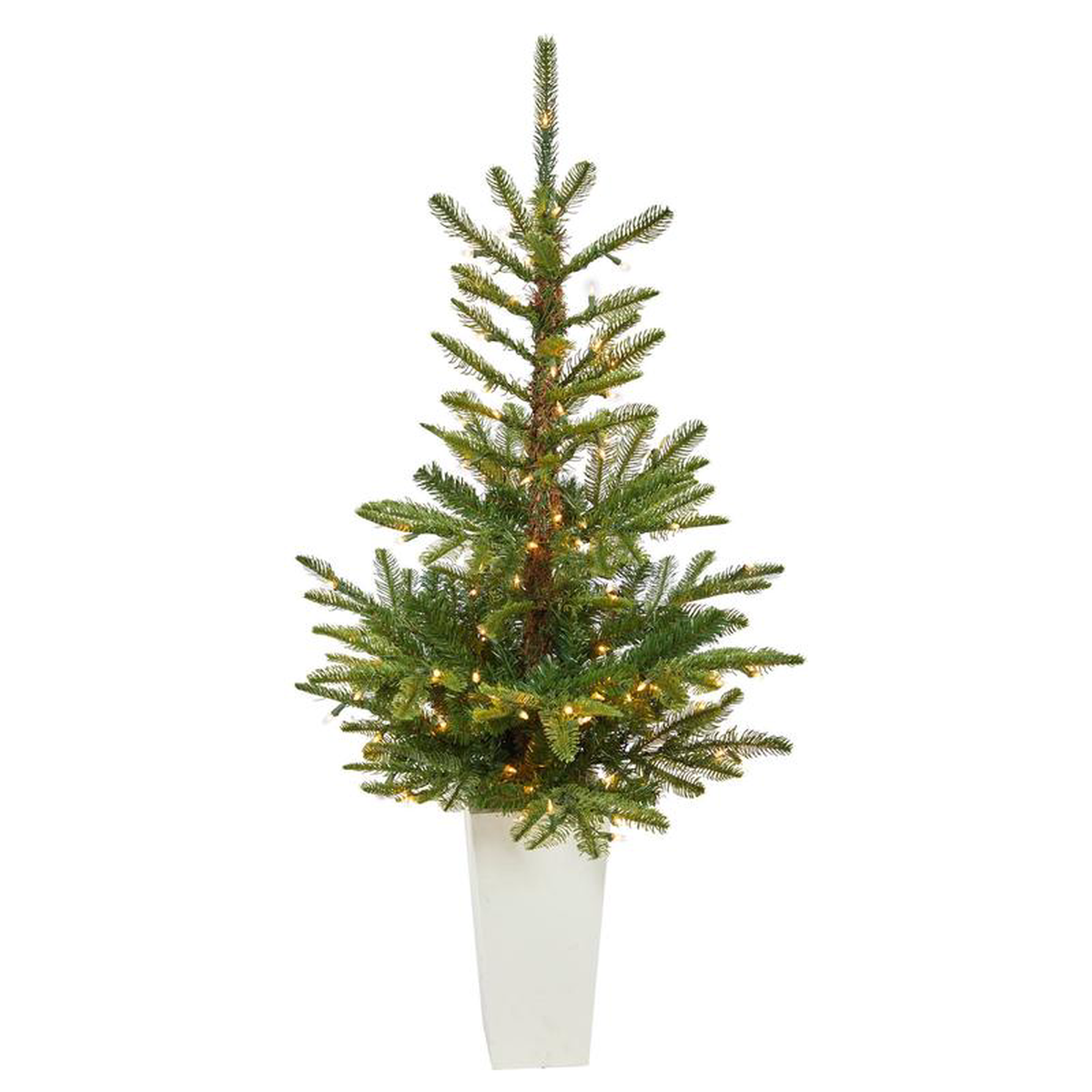 45 Layered Washington Spruce Artificial Christmas Tree with 100 Clear LED Lights and 189 Bendable Branches in White Planter