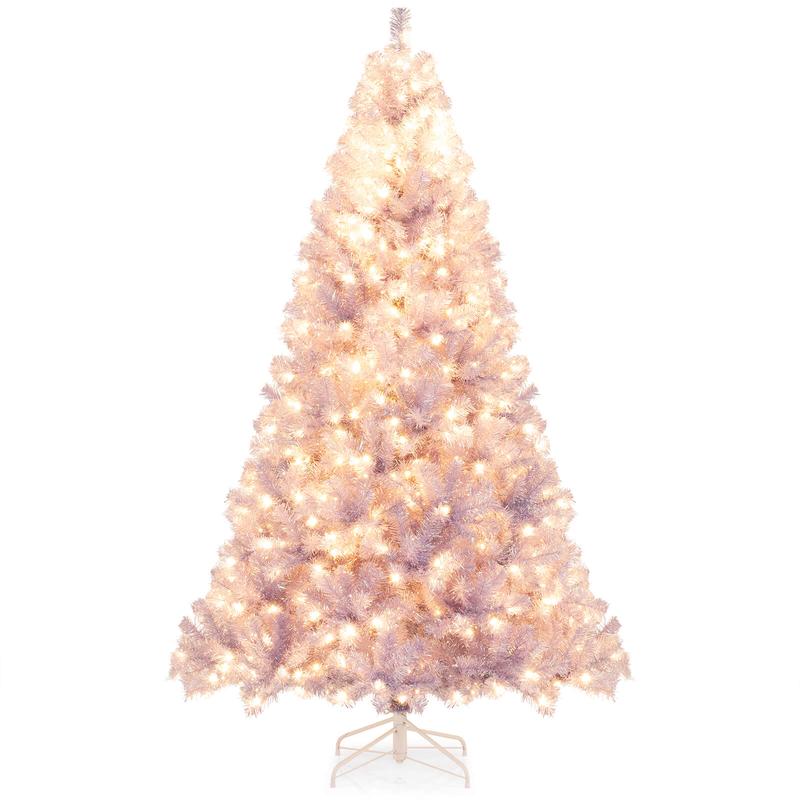 6/7.5 FT Pre-Lit Tinsel Artificial Christmas Tree, Green