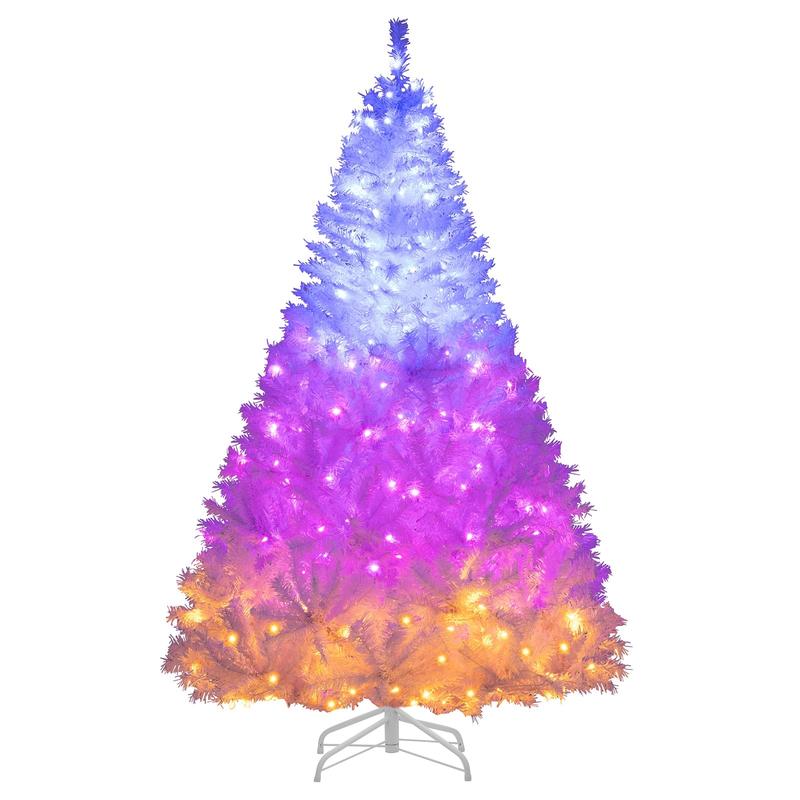 6 Feet Artificial Christmas Tree, Hinged Pre-Lit, 11 Lighting Modes, White