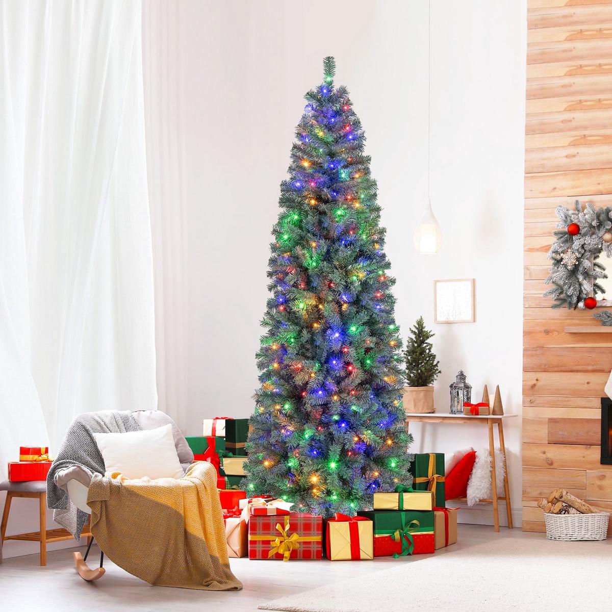 7.5  9  - 7.5  7.5 Feet Pre-Lit Blue Artificial Christmas Tree Slim with 9 Lighting Modes-7.5 ft