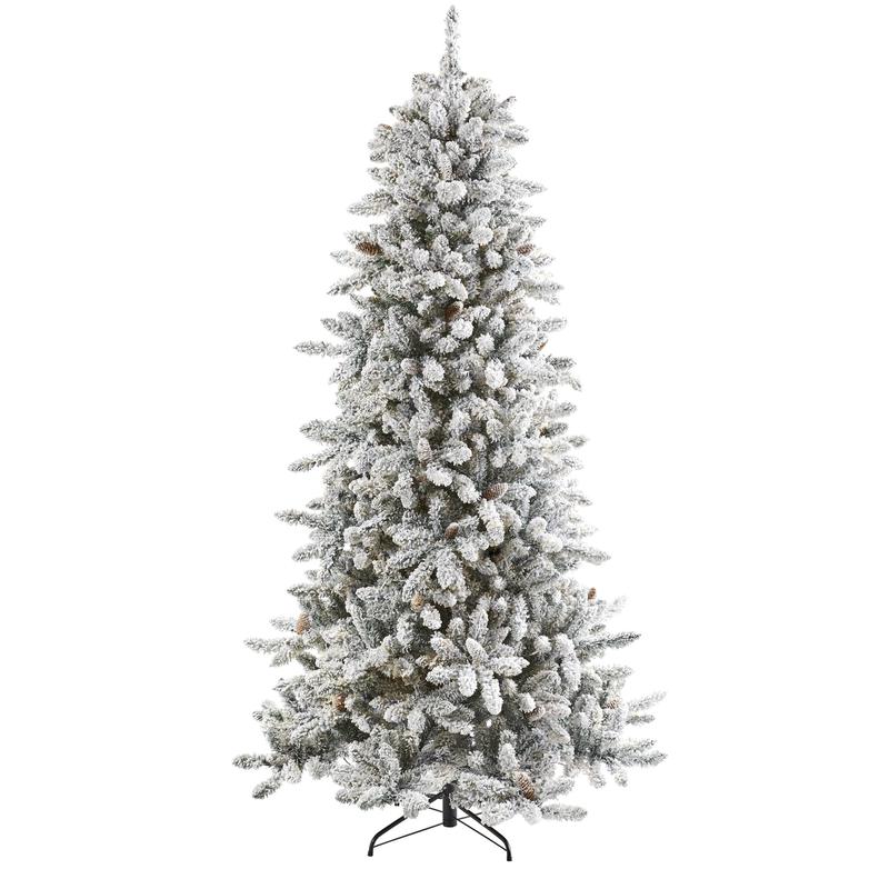 7.5 Flocked Livingston Fir Artificial Christmas Tree with Pine Cones and 1336 Bendable Branches