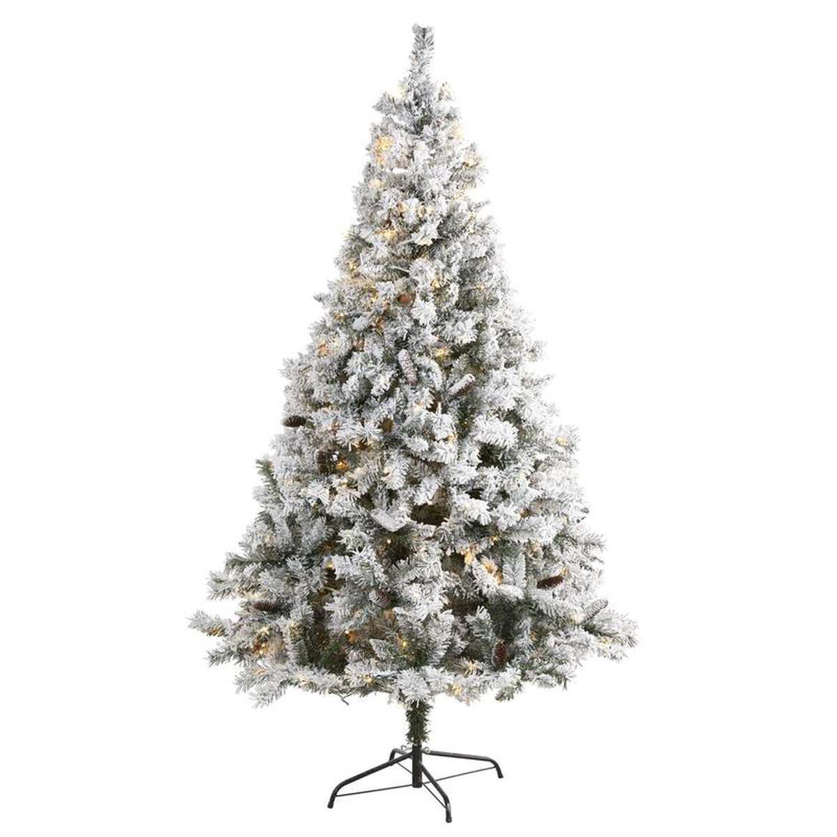 78217 Flocked White River Mountain Pine Artificial Christmas Tree with Pinecones and 350 LED Lights