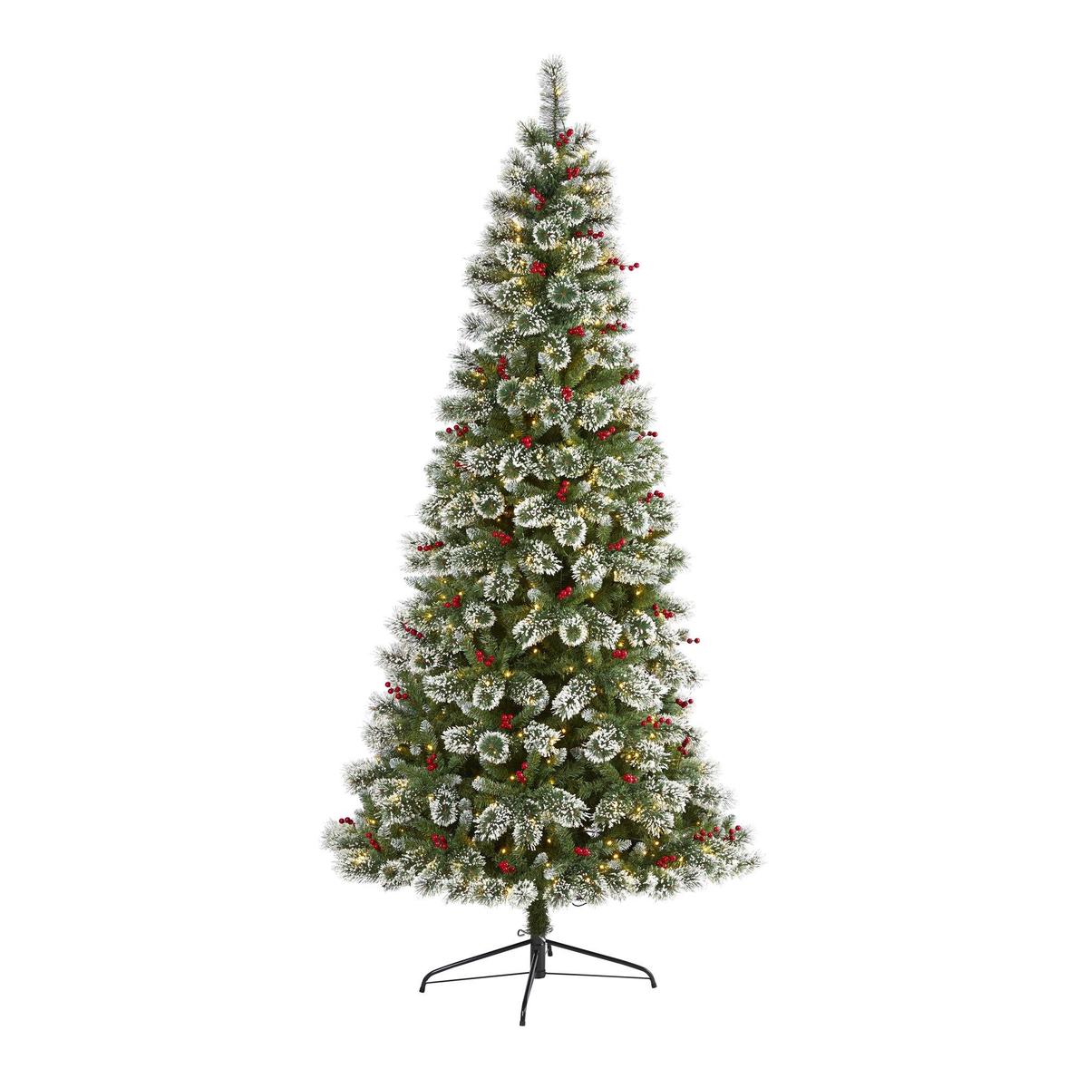 8 Frosted Swiss Pine Artificial Christmas Tree with 550 Clear LED Lights and Berries