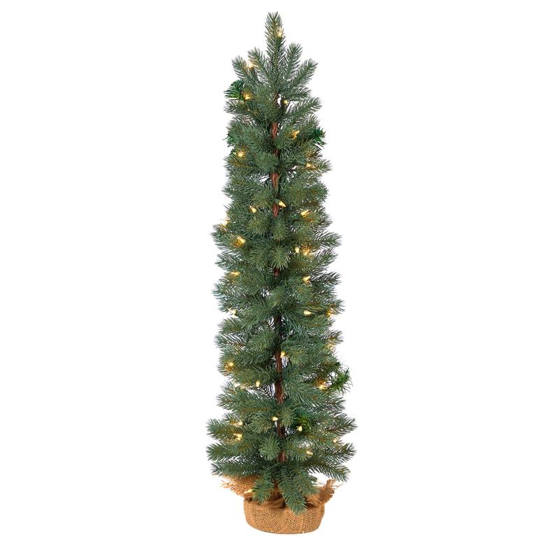 3 Green Pine Artificial Christmas Tree with 50 Warm White Lights Set in a Burlap Base